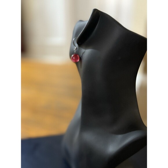 Dangle Earring With Red Glass Bead Drop Hook - Picture 4 of 8